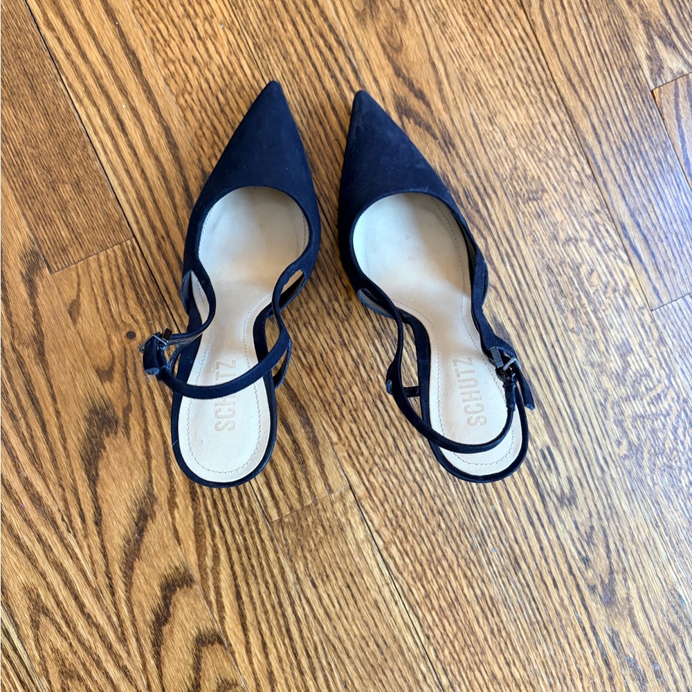SCHUTZ Black Suede Pointed Toe Heels